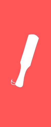 Weißer Umriss eines Spanking-Paddels vor einem roten Hintergrund.