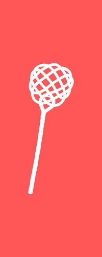 Weißer Umriss eines Teppichklopfers vor einem roten Hintergrund.