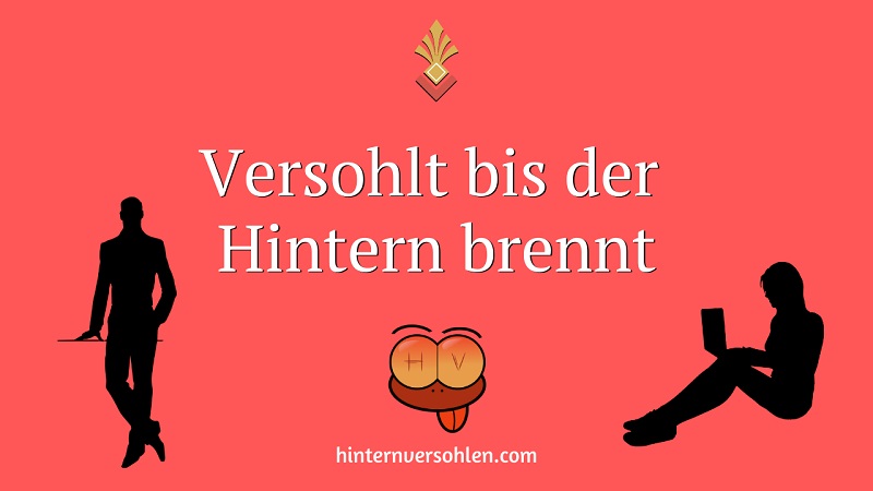 Spanking-Geschichte "Versohlt bis der Hintern brennt". Weiße Schrift auf rotem Hintergrund. Schwarze Silhouetten von zwei Personen. Mann mittleren Alters auf der linken Seite und die Schülerin Anne rechts. Unten in der Mitte das Logo von hinternversohlen.com.
